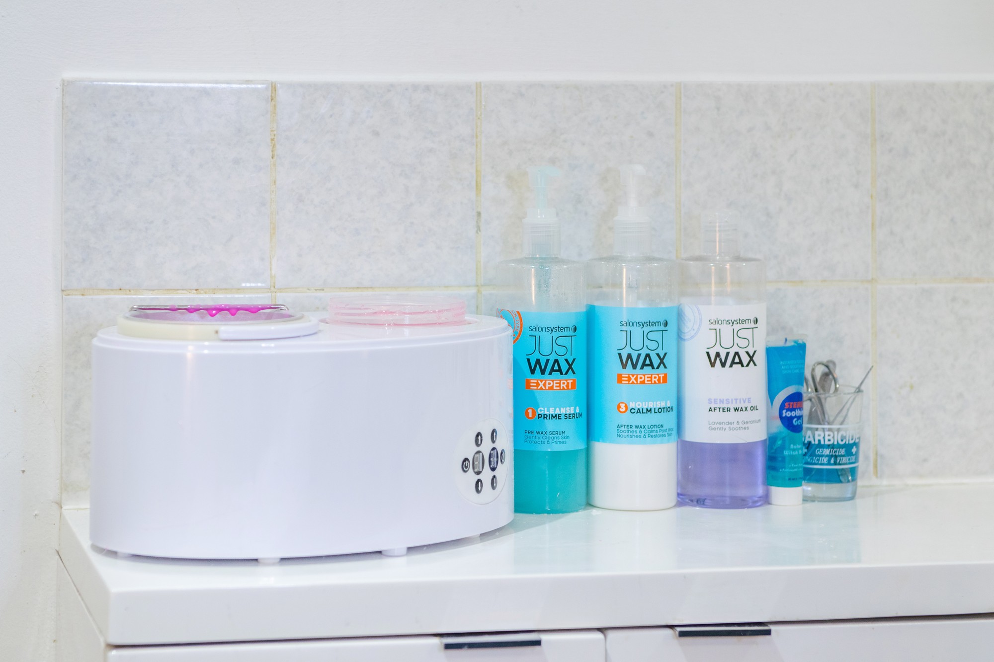 Professional waxing equipment and Just Wax products — expert waxing services at Yves Beauty Putney