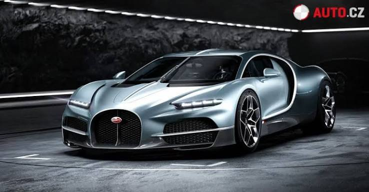 Modrošedé Bugatti Tourbillon v tunelech