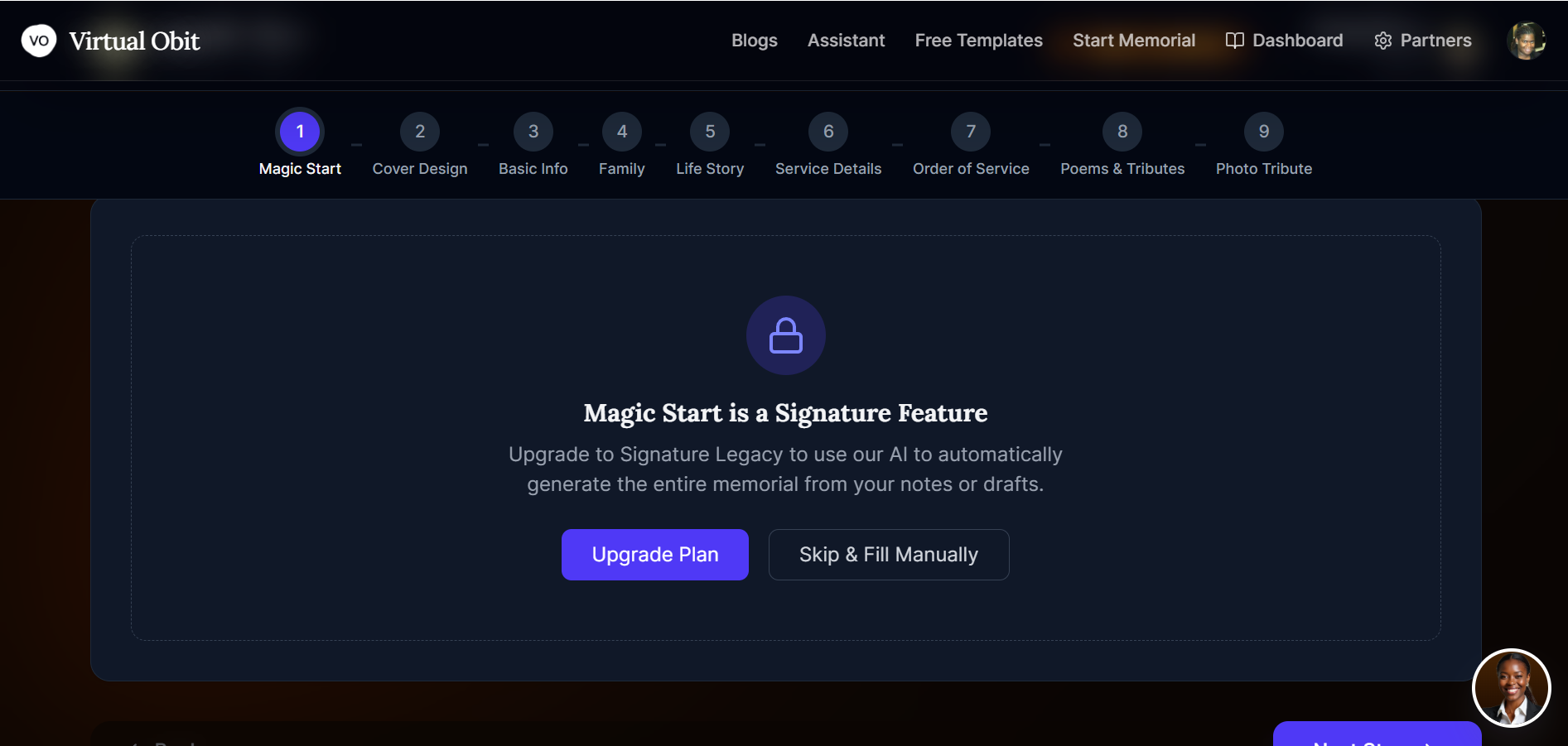 Step 1 – The Magic Start screen on VirtObits