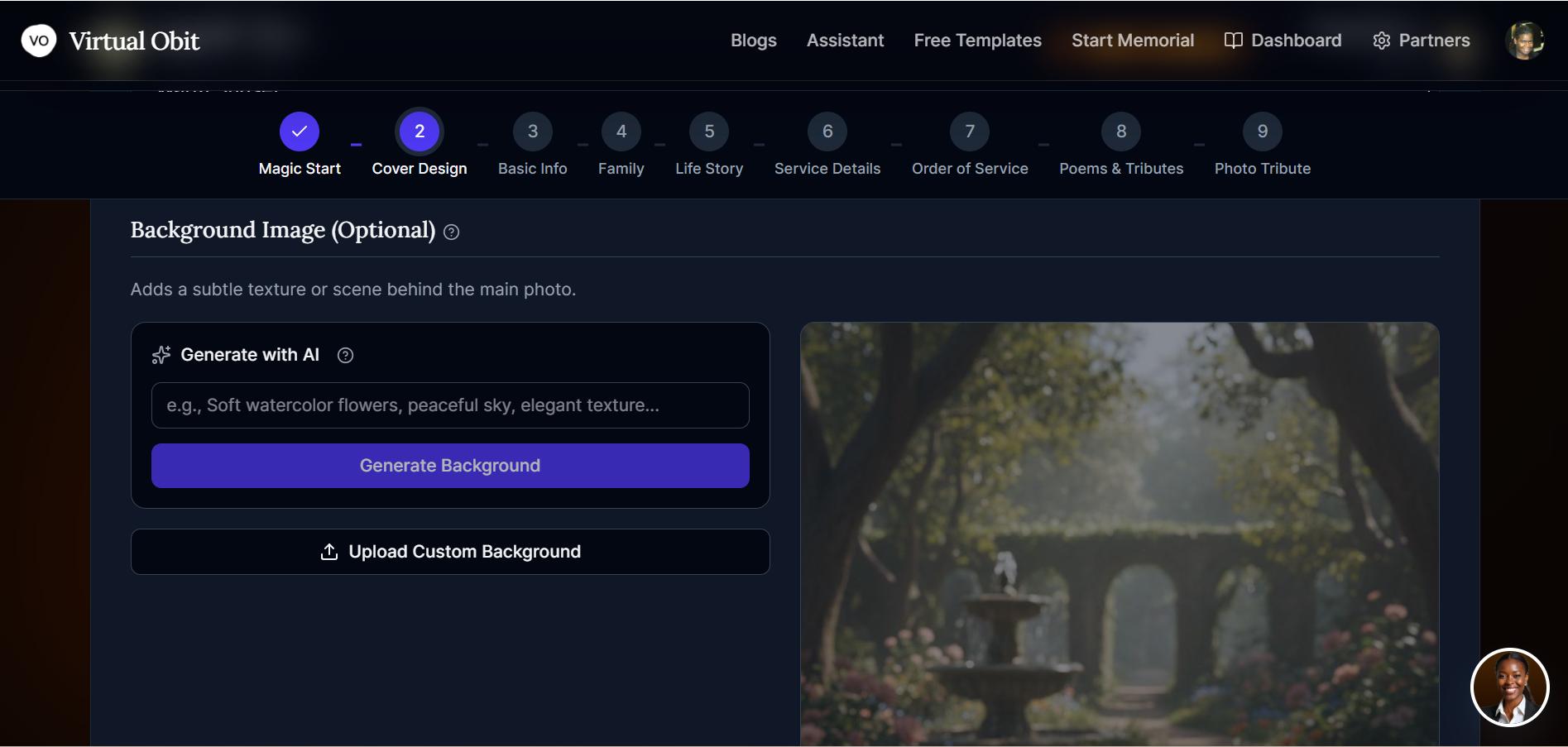 Background image — AI-generated serene garden scene