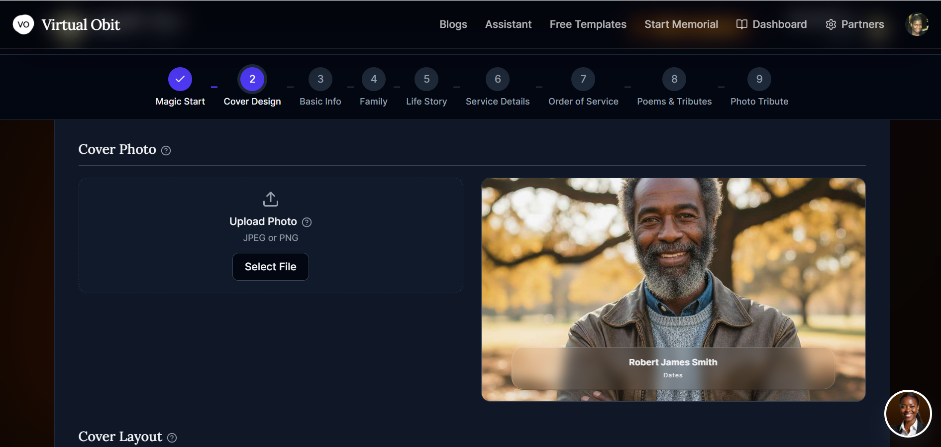 Step 2 – Upload a cover photo for the funeral program