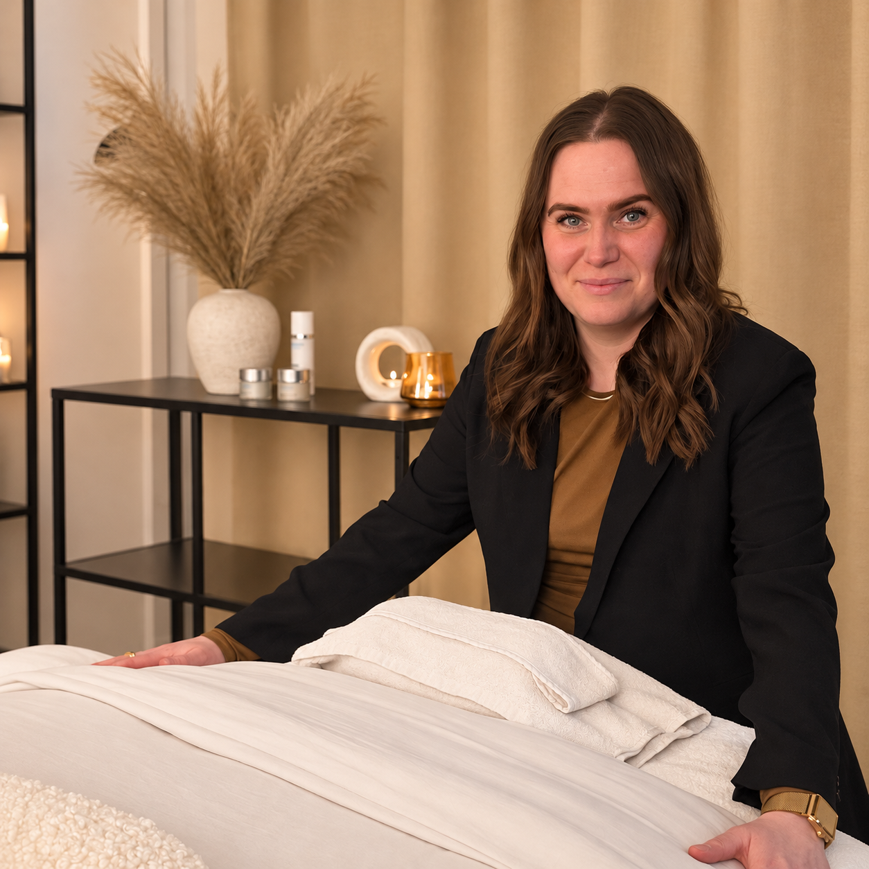 Christina i færd med en afslappende ansigtsbehandling