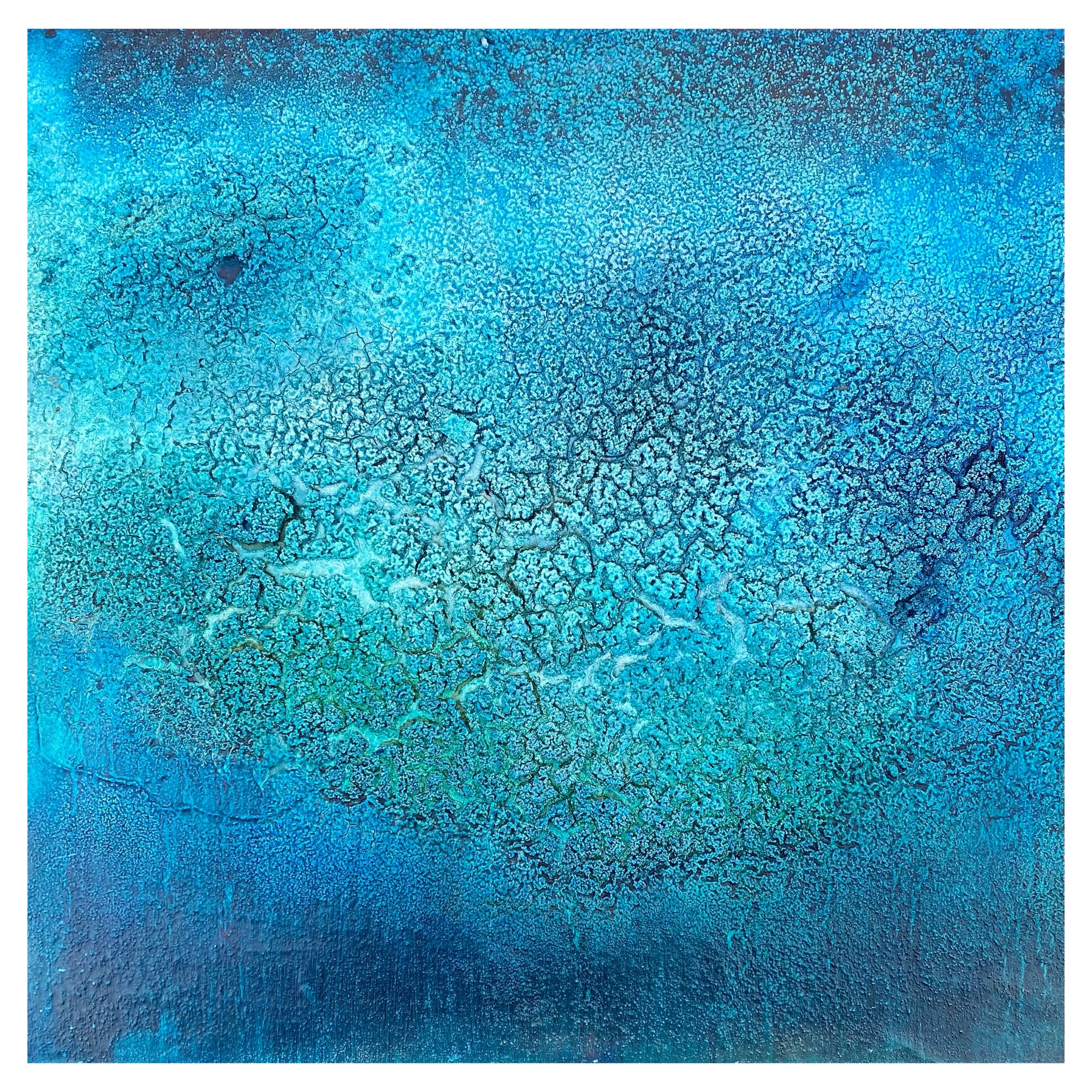 Of Salt and Shadow by Simon Hartles. Fire ash, embers, Kaolin, oils & pigments on cradled plywood panel, 12" x 12".