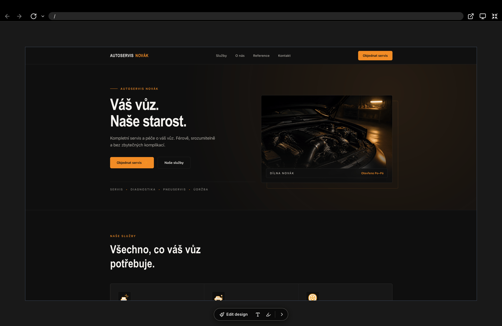 Ukázka konceptu webu Autoservis Novák od OWS