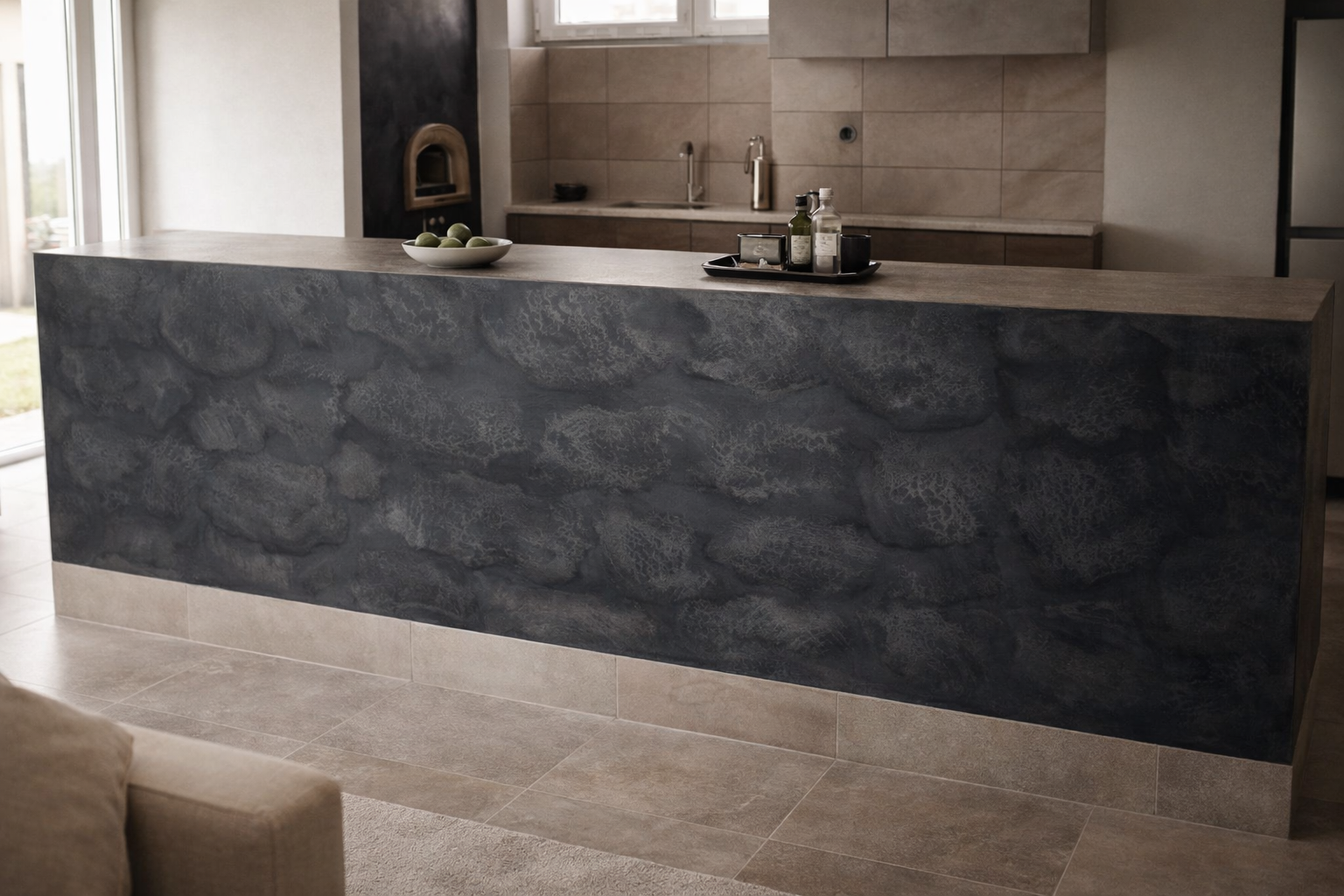 Mikrocementová pracovní plocha a nábytek – designový interiér