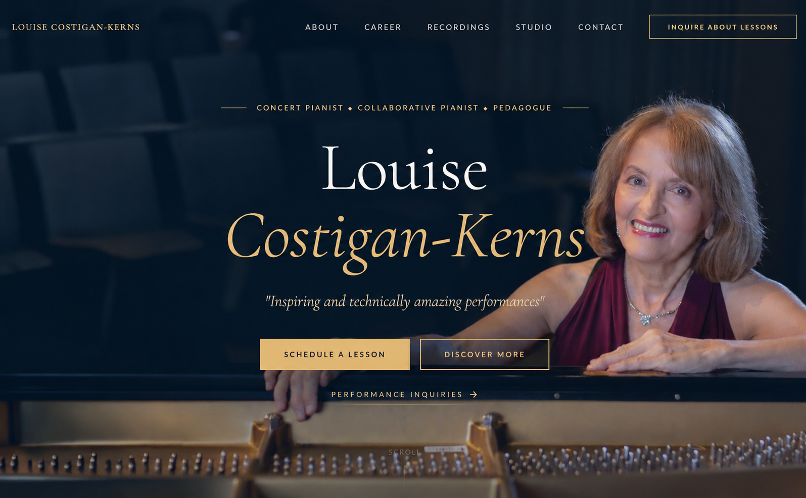 Louise Costigan-Kerns's website shown inside a laptop browser