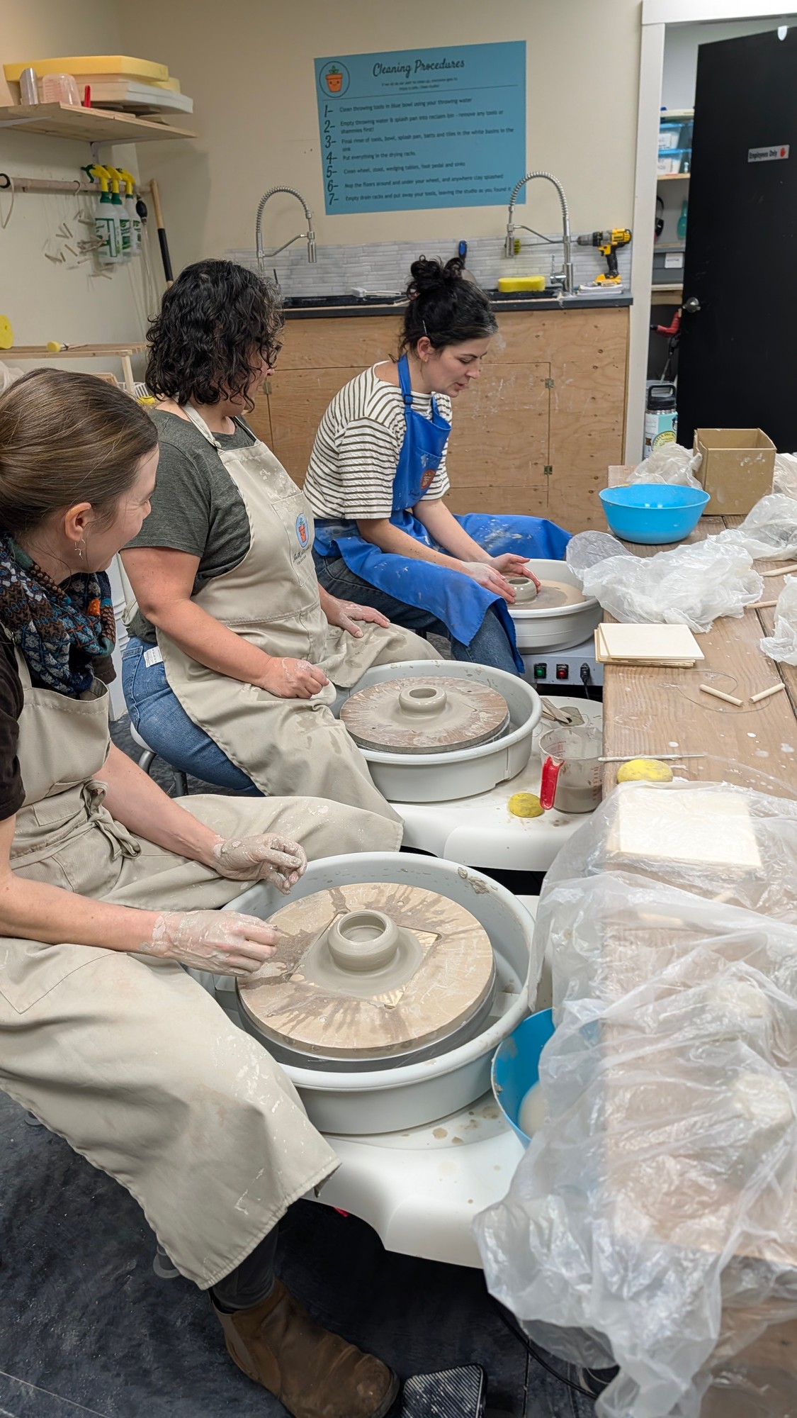 A pottery wheel spinning with freshly thrown clay