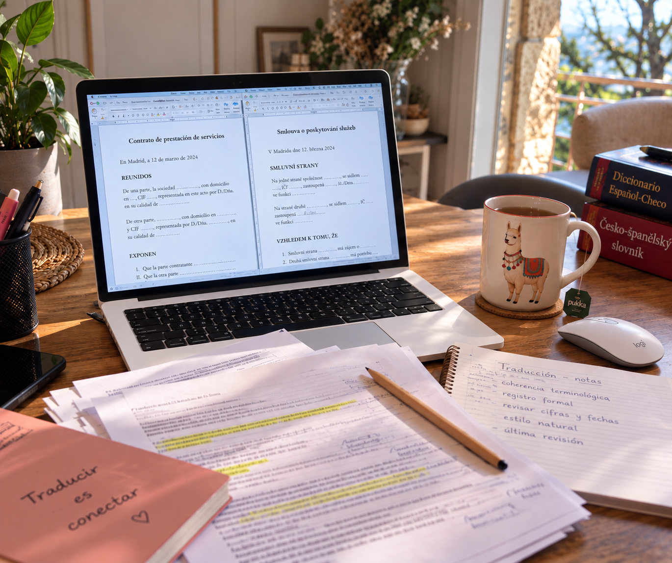 Překládání textu u notebooku