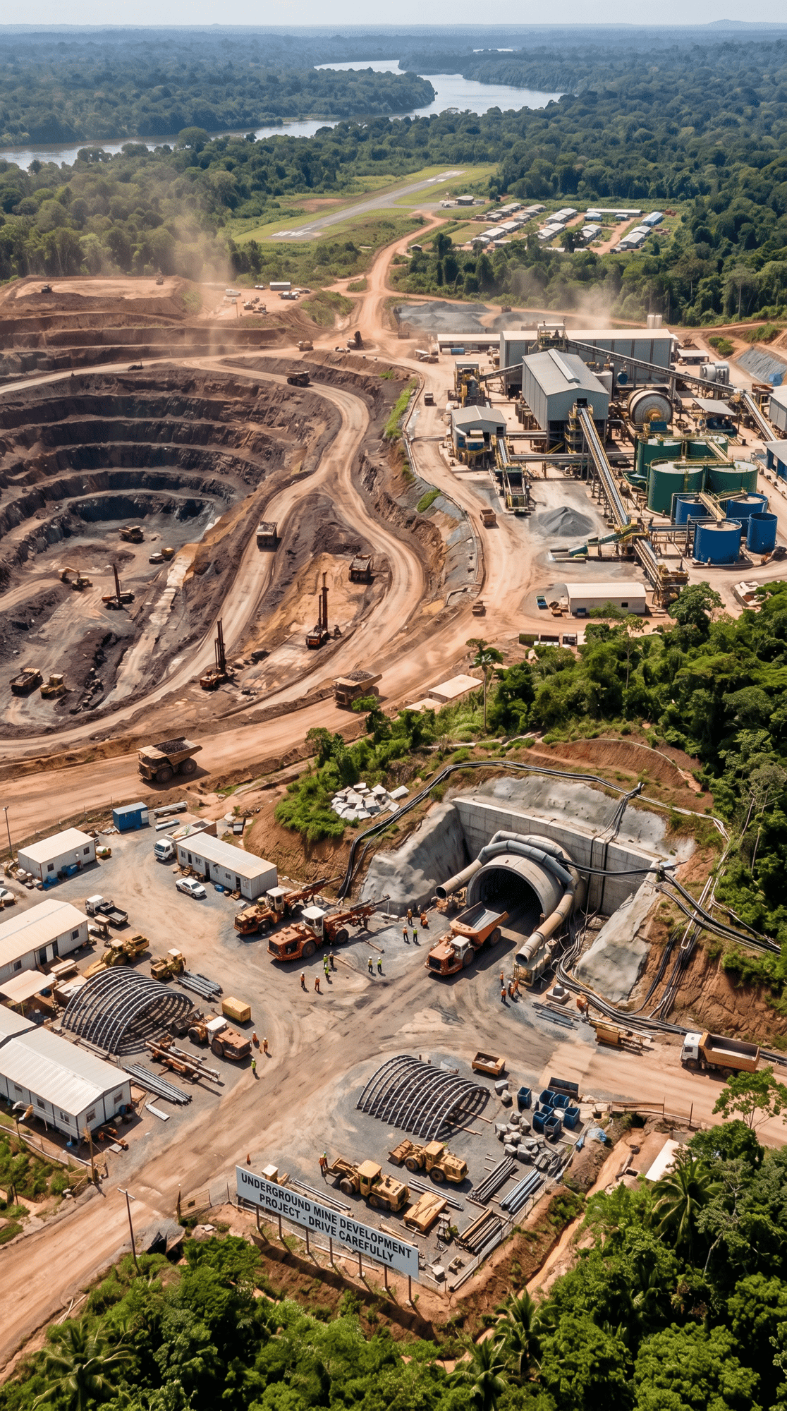 Guyana Gold Mine — aerial view of open-pit mining in the jungle