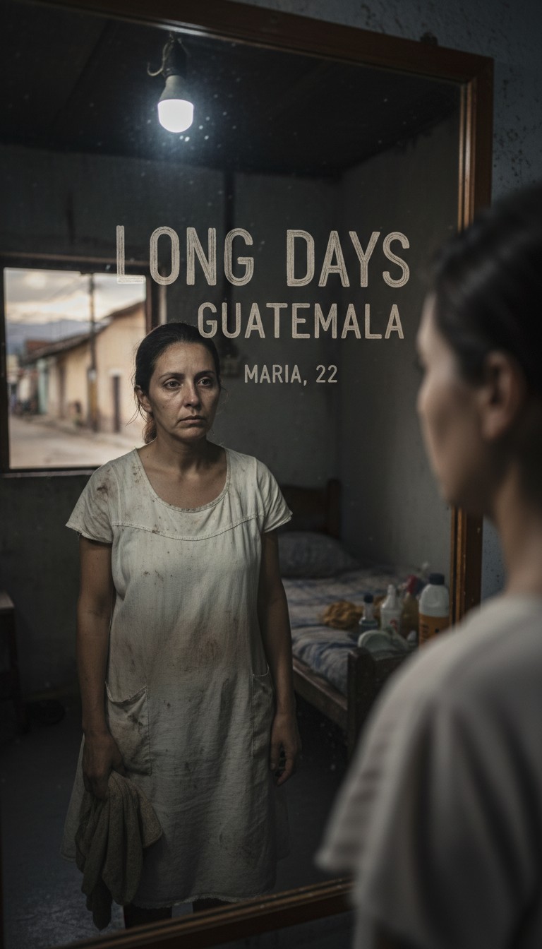 Maria, 22 — Long Days, Guatemala. She looks in the mirror before the journey begins.