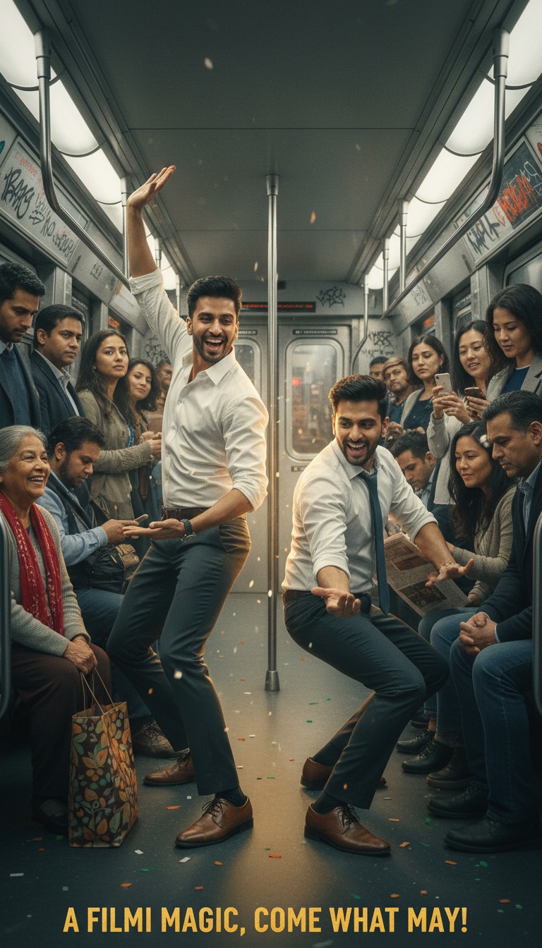 Kamran and Shreeram dancing in the NYC subway — A Filmi Magic, Come What May