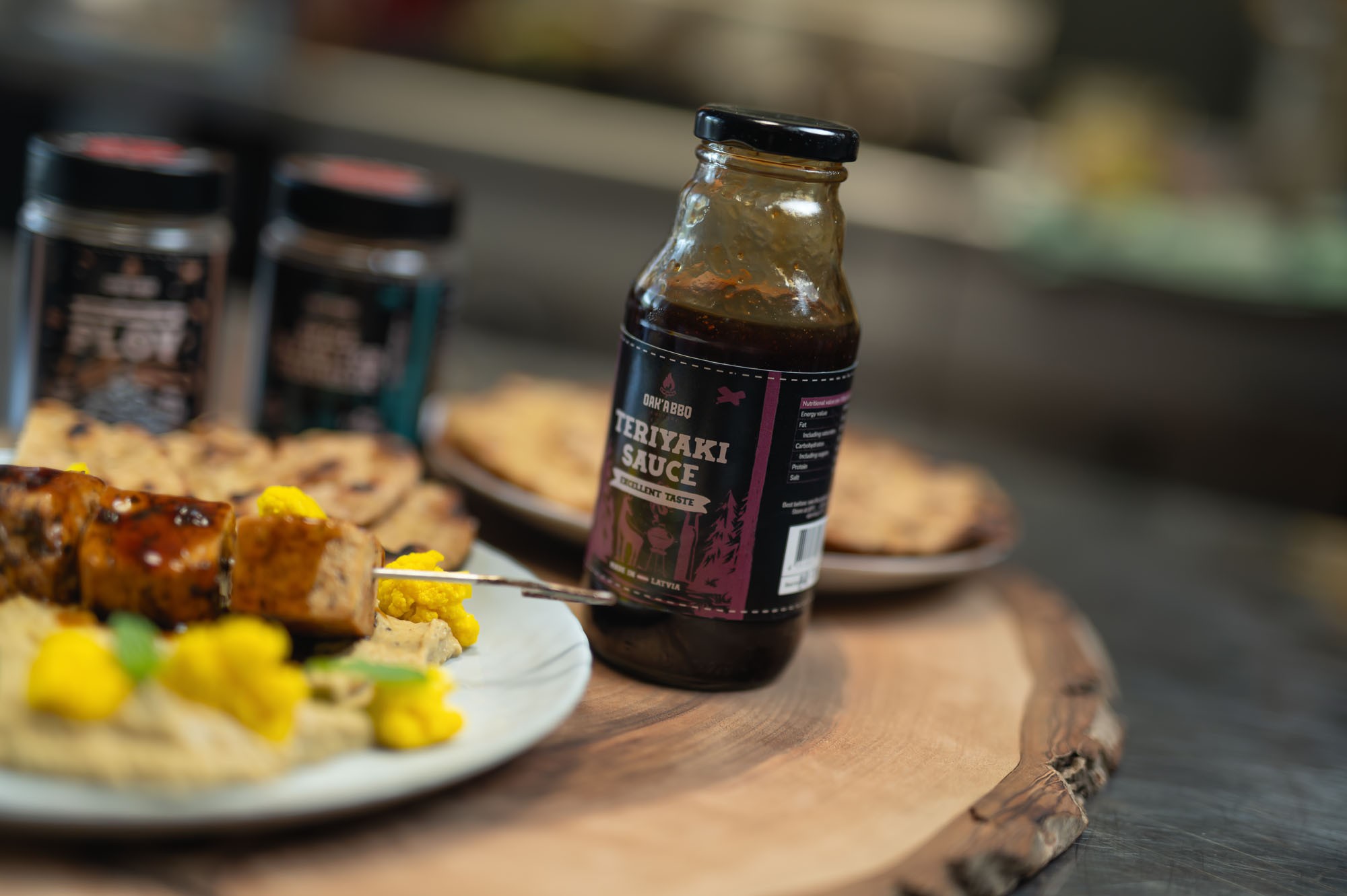 OAK & BBQ produkty s plným pokrmom — Šašlík blend, Plov korenie a teriyaki omáčka