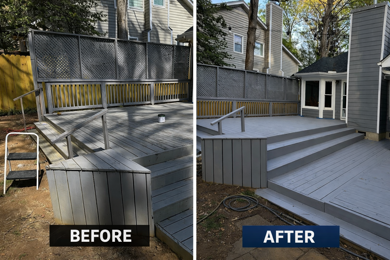 Before and after deck staining — Keystone Carolina Reset
