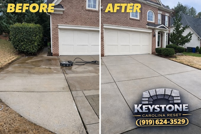 Before and after driveway pressure wash — Triangle NC