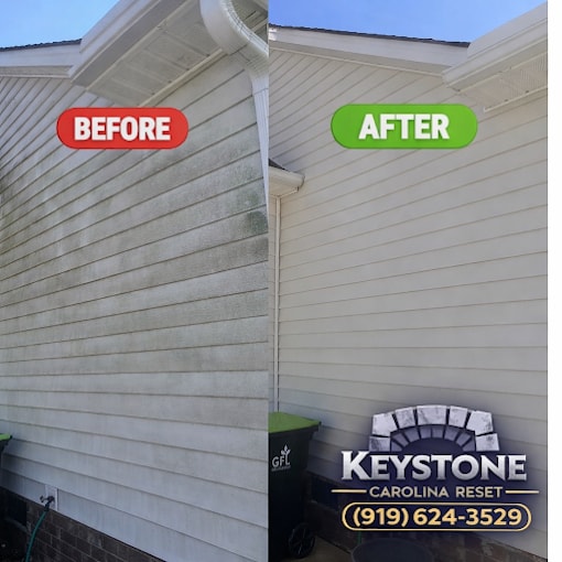 Before and after house soft wash algae removal — Triangle NC