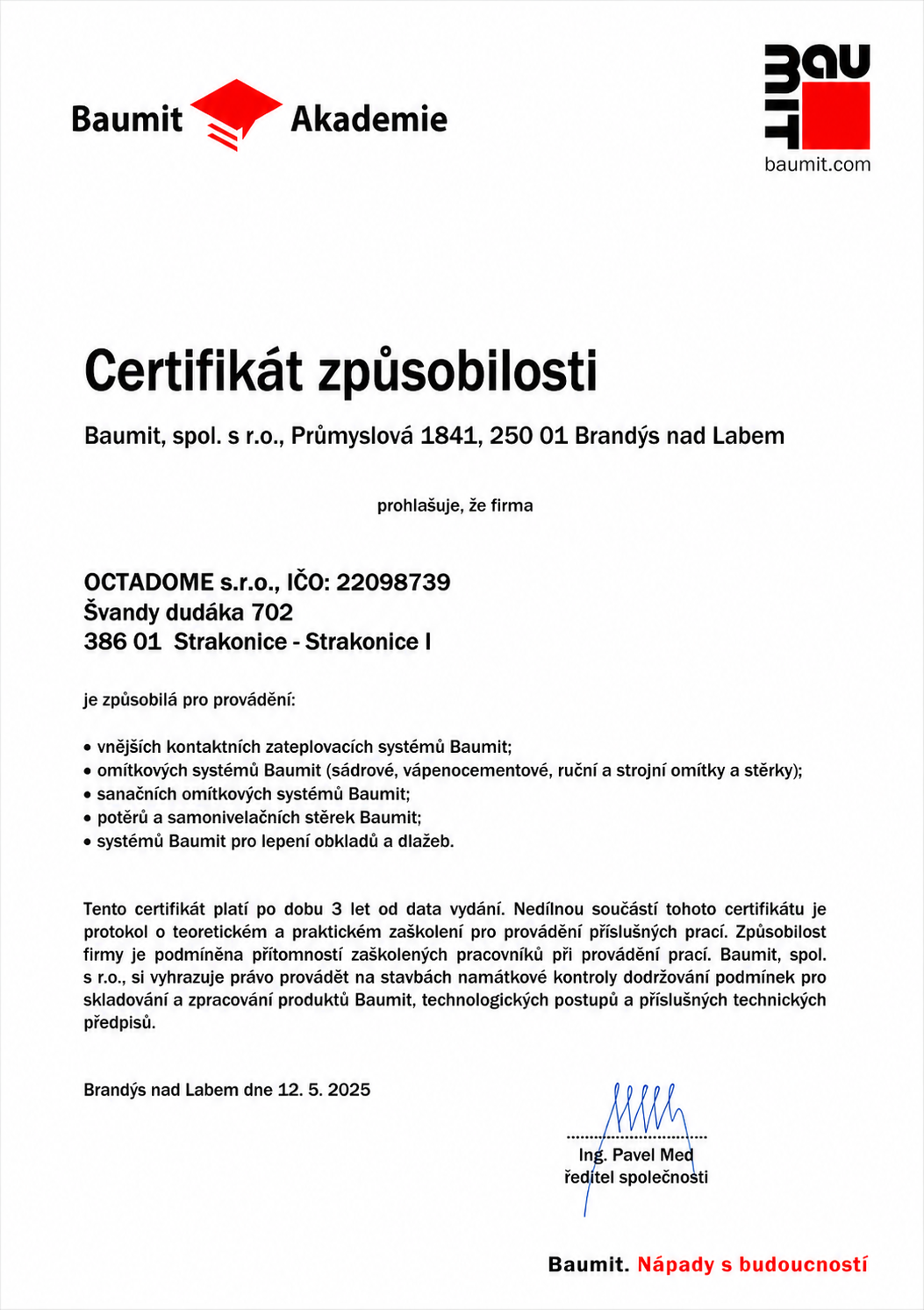 Certifikát způsobilosti Baumit