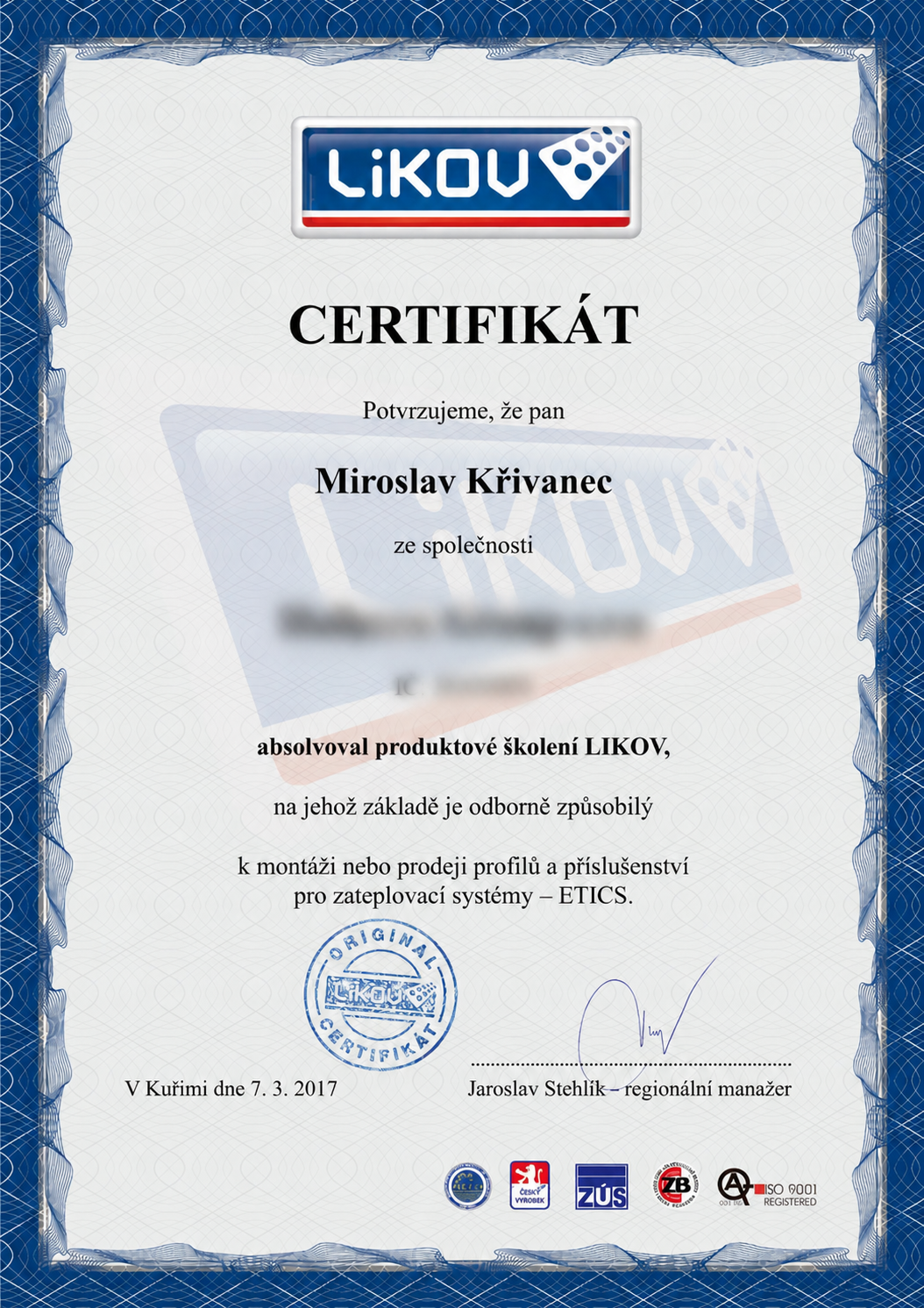 Certifikát LIKOV – ETICS