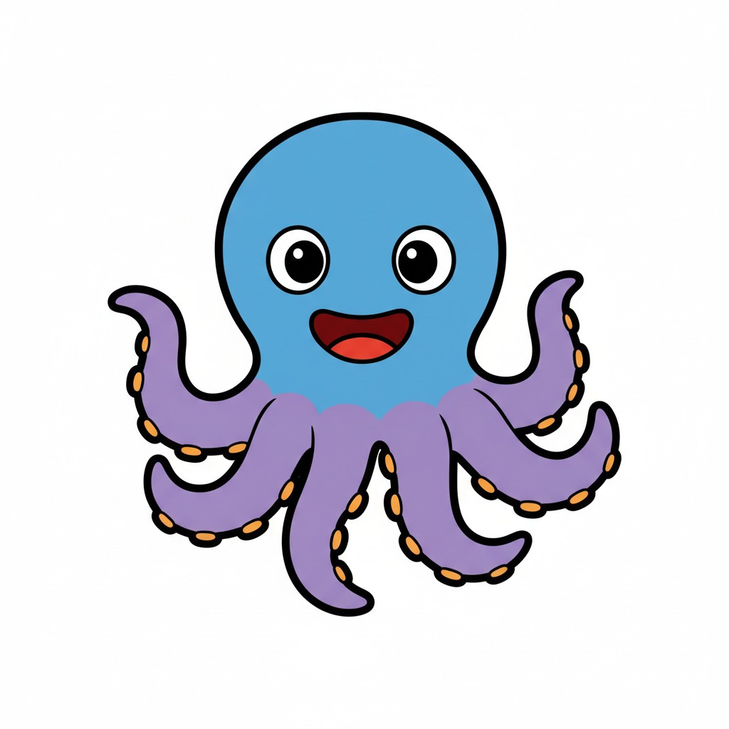 Barevná ilustrace chobotnice z Rozárčiny abecedy