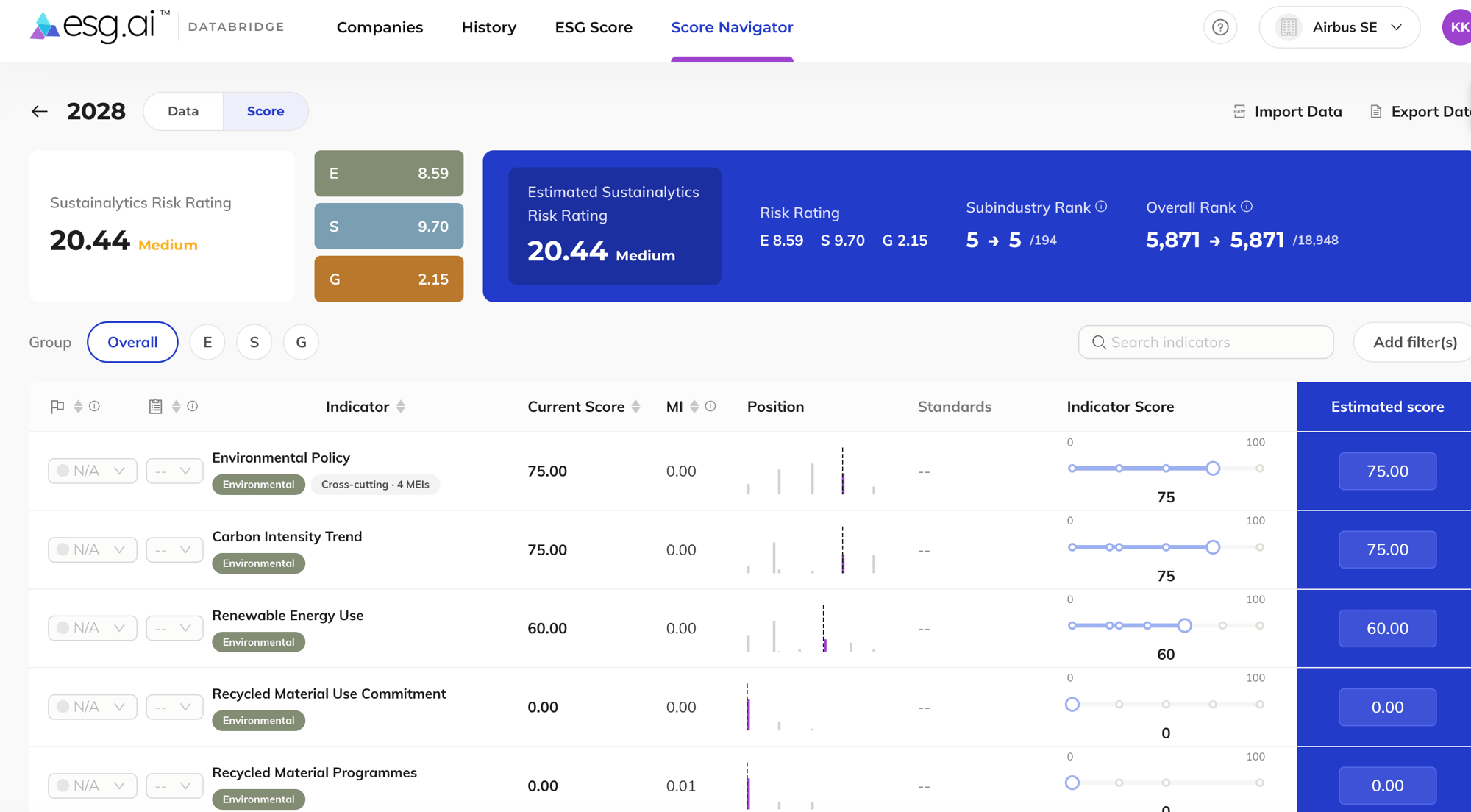 Capture d'écran d'ESG.AI DataBridge