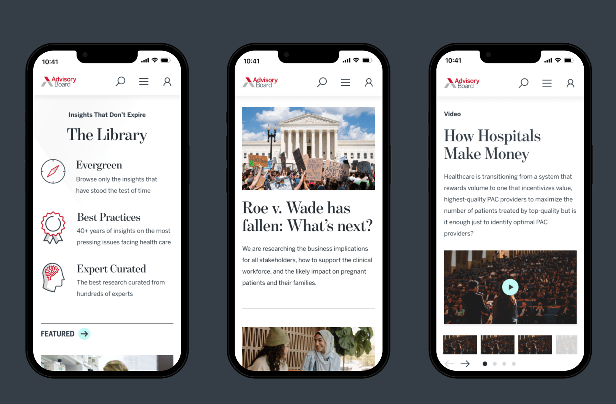 Advisory.com redesign screenshot