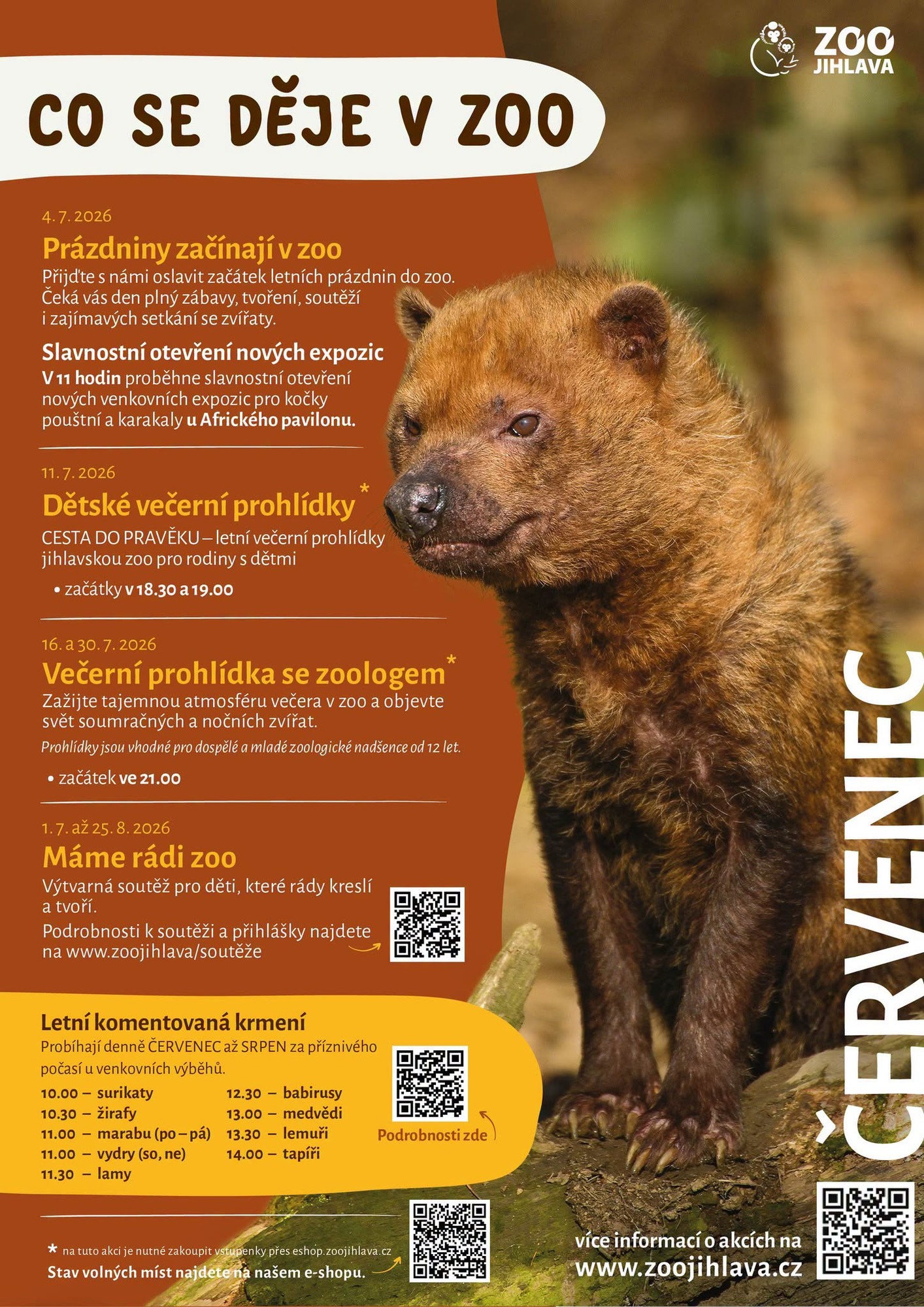 Co se děje v Zoo Jihlava: Prázdninový program červenec 2026