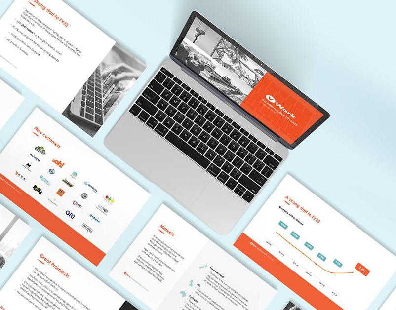 Voorbeeld van een pitch deck in de huisstijl van het consultingbedrijf