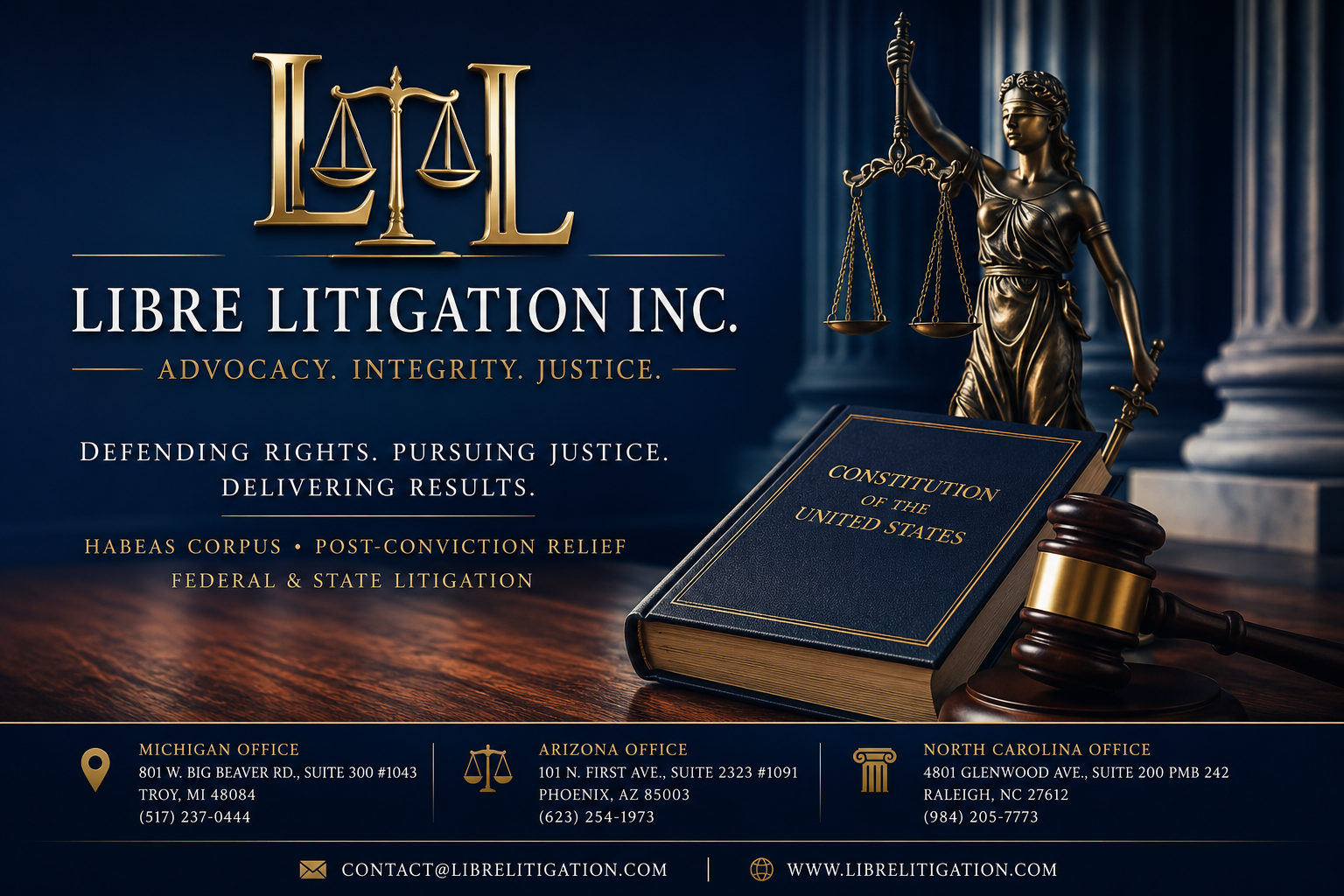 Libre Litigation Inc. — Advocacy. Integrity. Justice. Defending Rights. Pursuing Justice. Delivering Results.