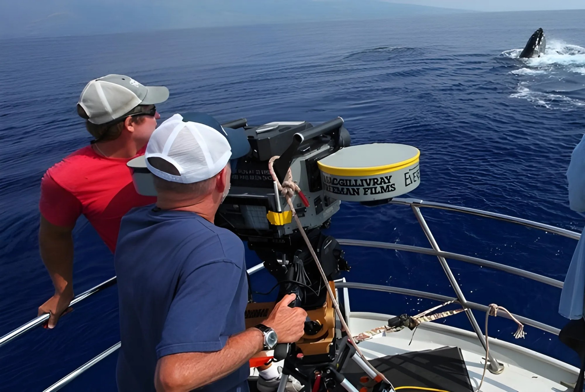 Camera crew filming from a boat with the Wilcam W-4