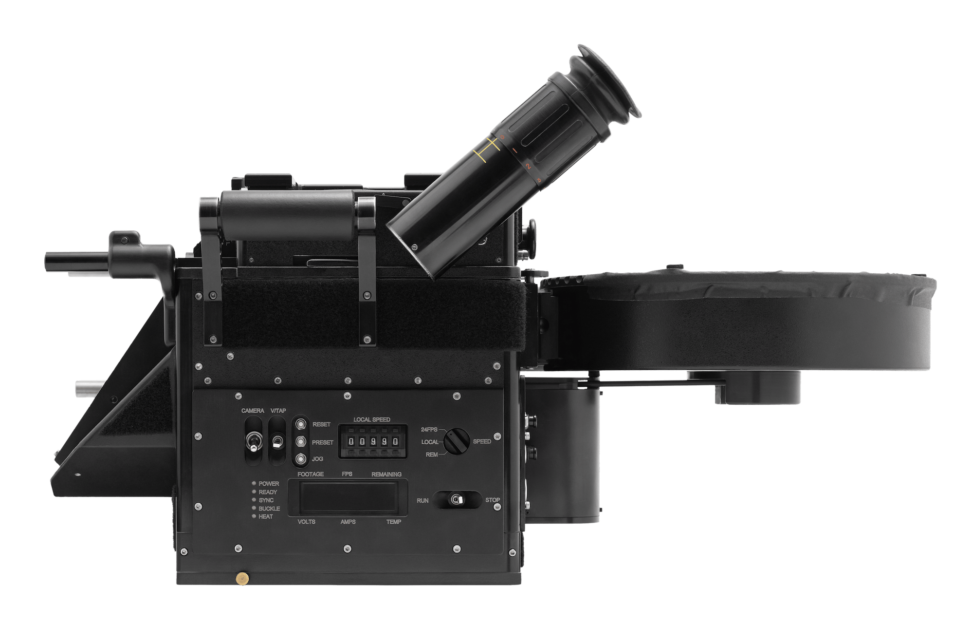 Side view of the VistaVision camera showing its digital control panel and magazine