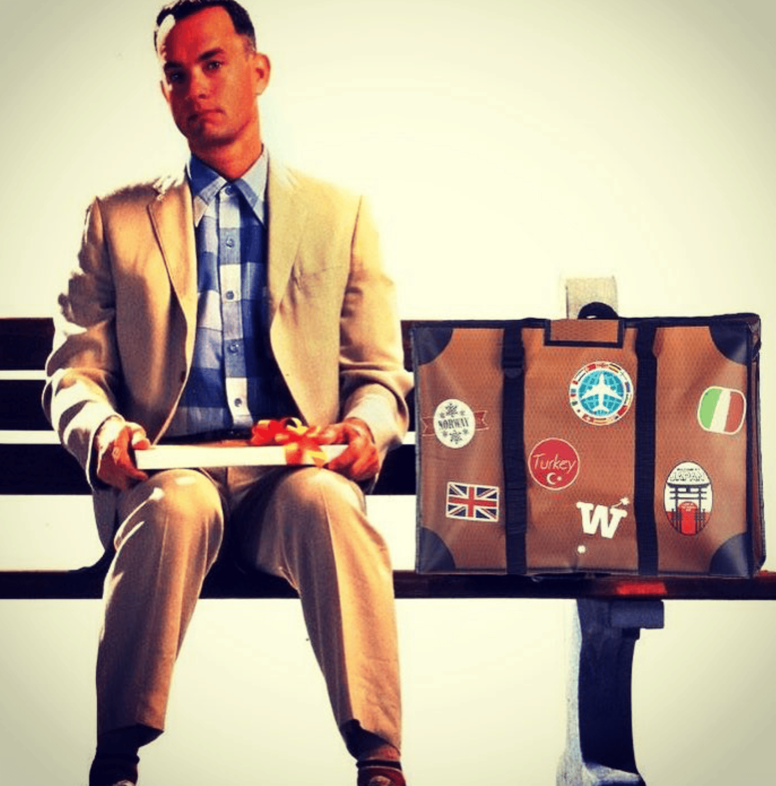 WISSHH Travel Bag in the vintage orange travel-stickers edition, on the road
