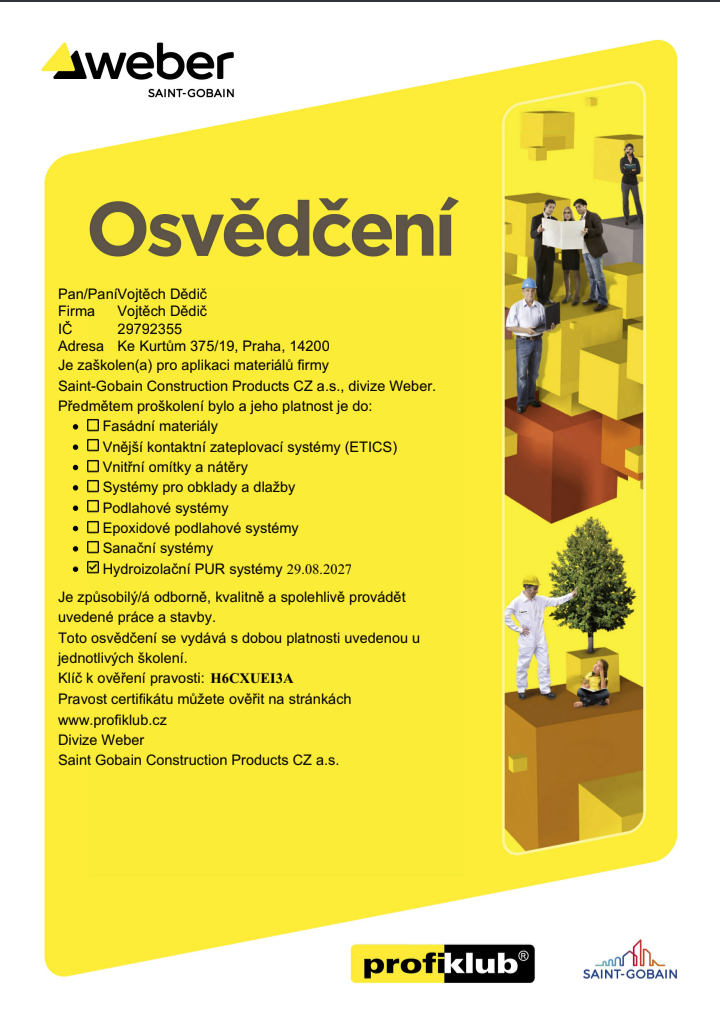Certifikát Střechy Dědič – Sika asfaltové pásy