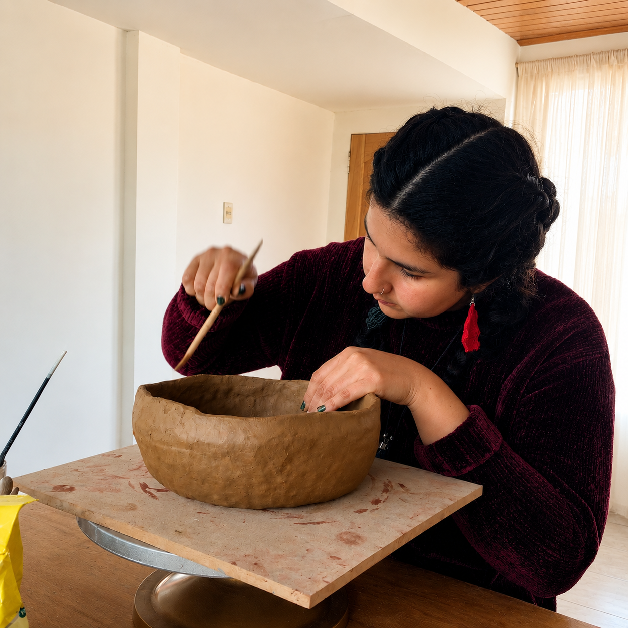 La artesana trabajando en su taller de cerámica