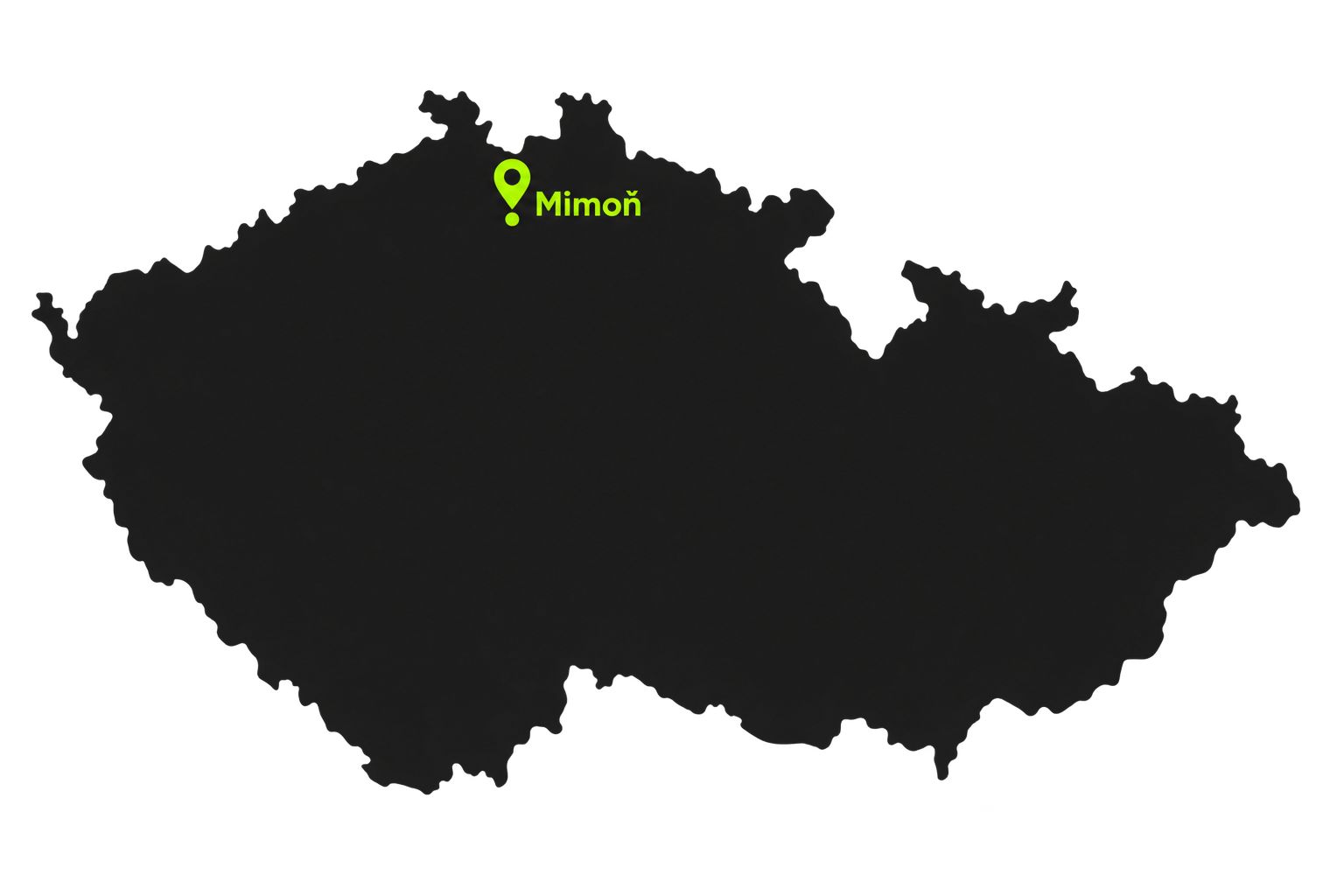 Mapa České republiky se značkou Mimoň