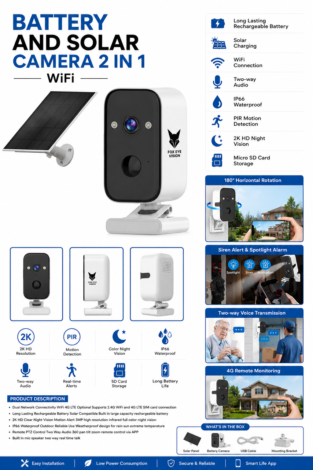 FOX-SPWIFI60-AI Battery & Solar WiFi Camera — Full Product Specifications