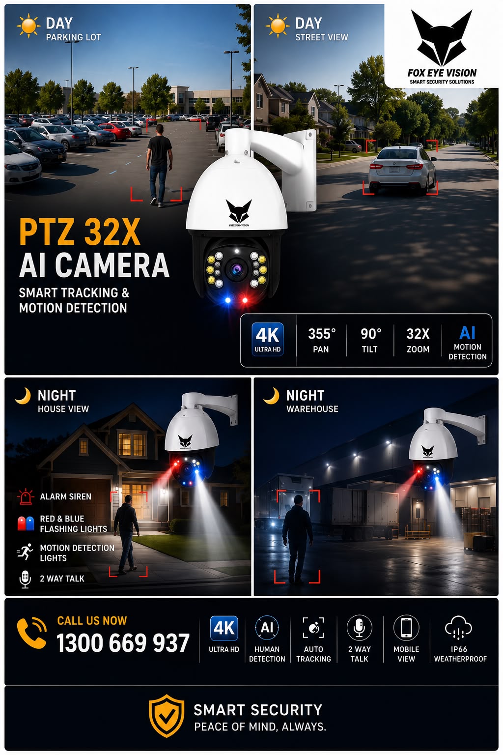 FOX-ZX-800 PTZ 32X AI Camera – Smart Tracking & Motion Detection