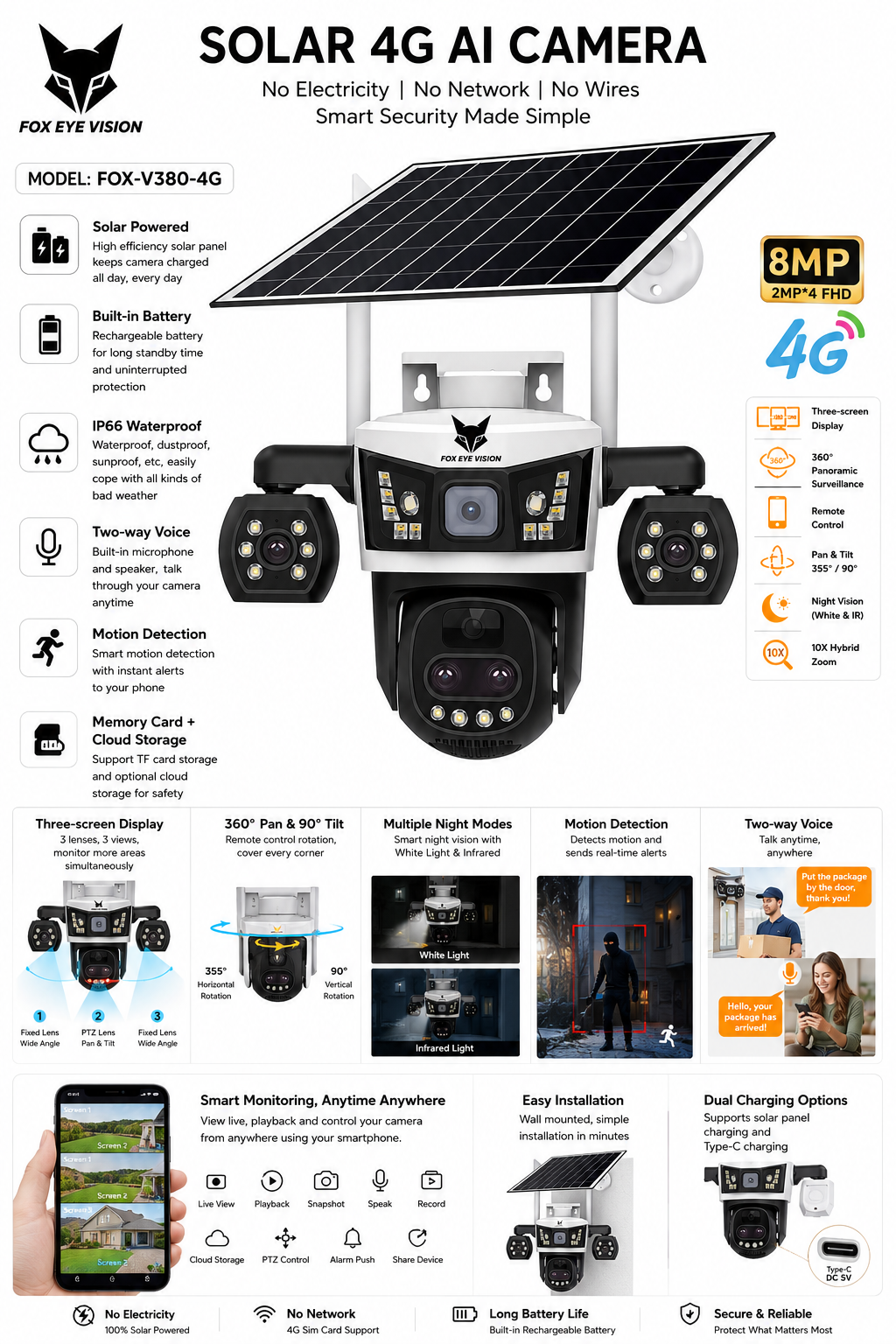 FOX-V380-4G Solar 4G AI Camera — Full Product Specifications