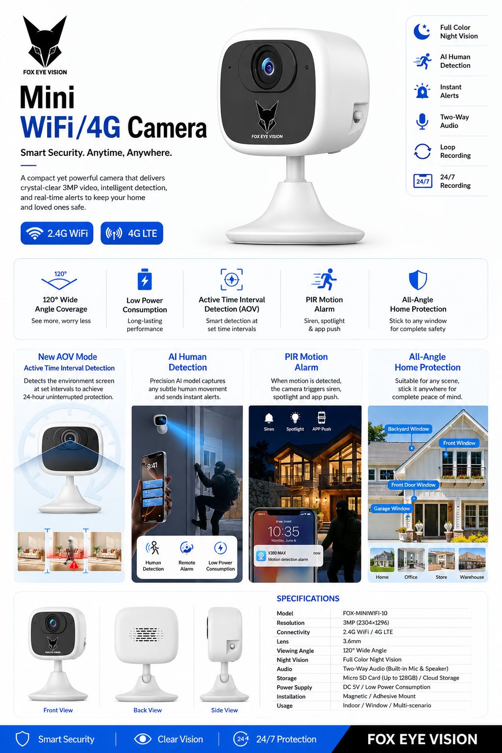 Mini WiFi/4G Camera FOX-MINIWIFI-4G-20 — full feature details and specifications