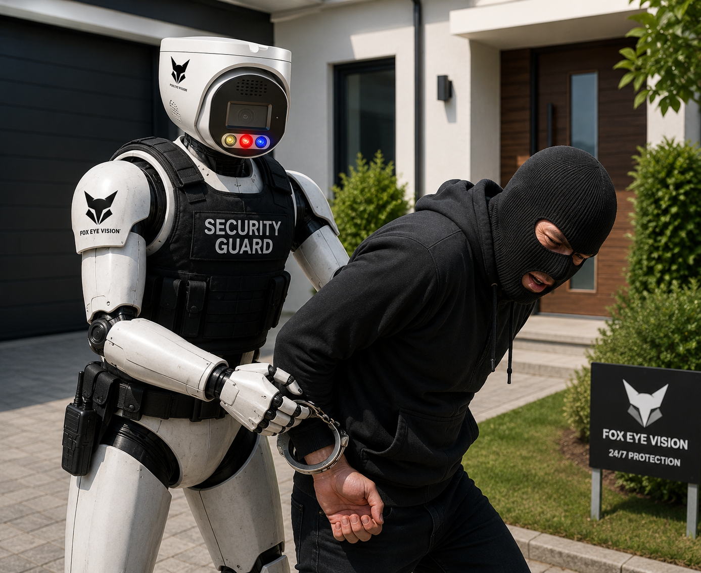 Fox Eye Vision – AI security robot apprehending an intruder
