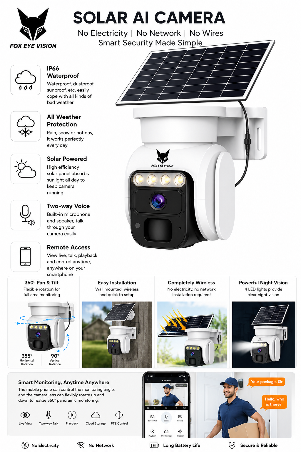 FOX-AM-Q8-W Solar AI PTZ Security Camera — Full Product Specifications