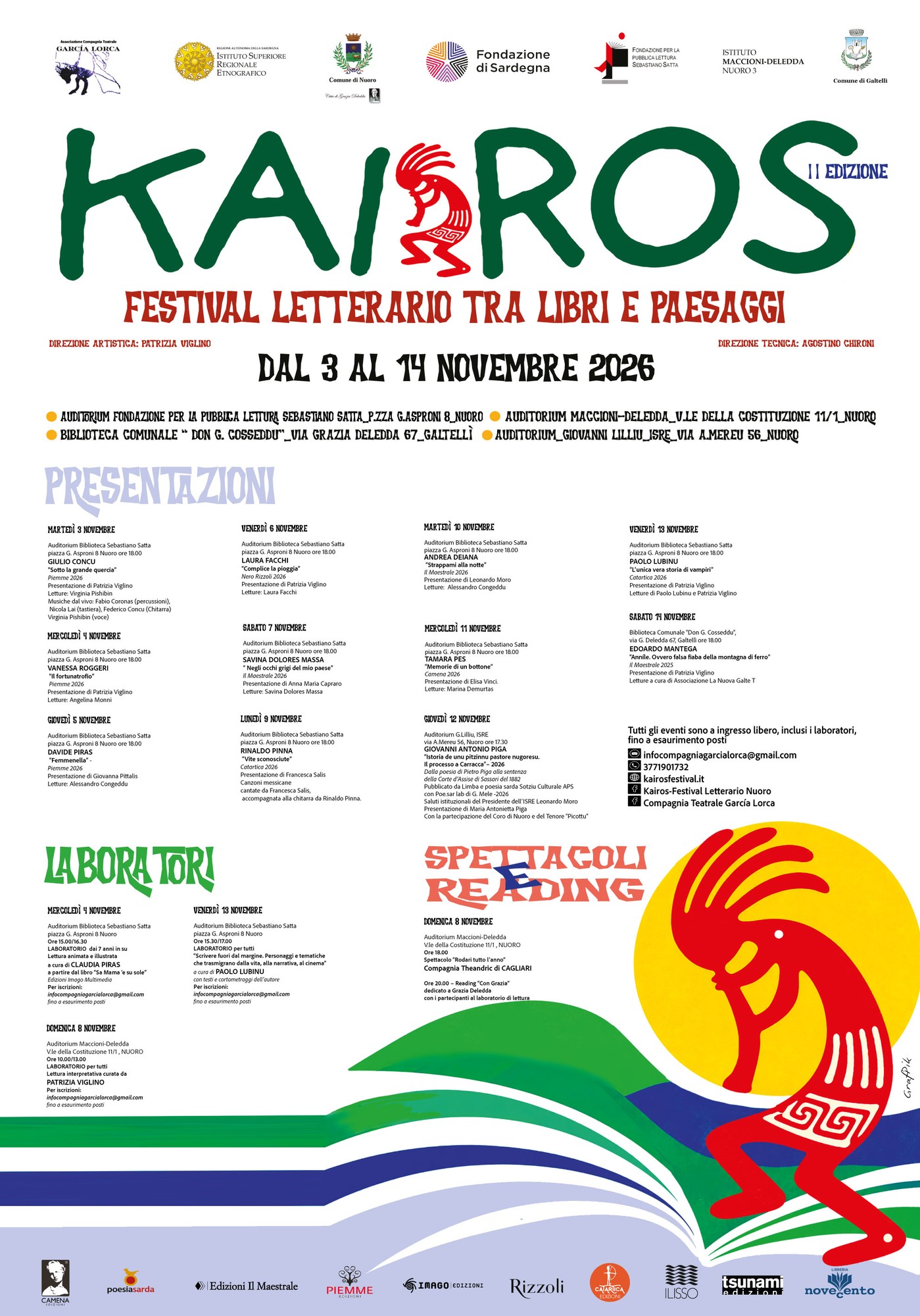 Manifesto del festival Kairos 2026 con il programma completo di incontri, laboratori e spettacoli