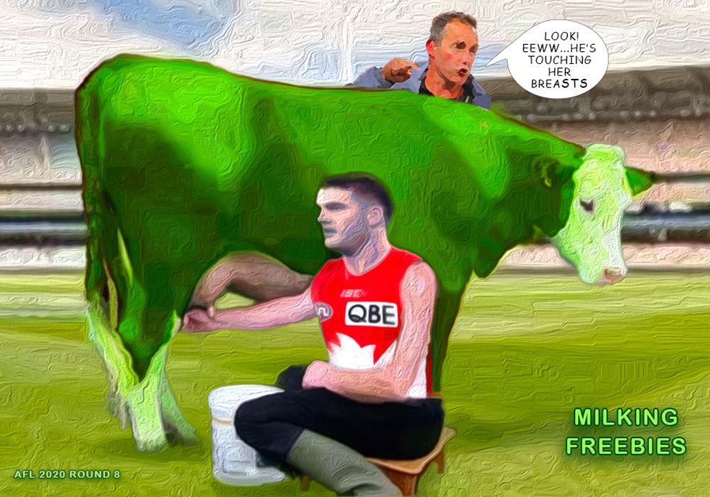 Milking — Footy cartoon by Peter Gillies