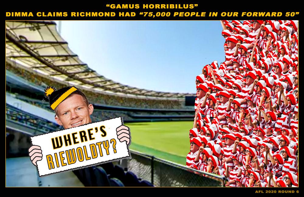 Wheres Reiwoldty — Footy cartoon by Peter Gillies