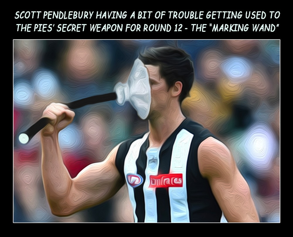 Marking Wand — Footy cartoon by Peter Gillies
