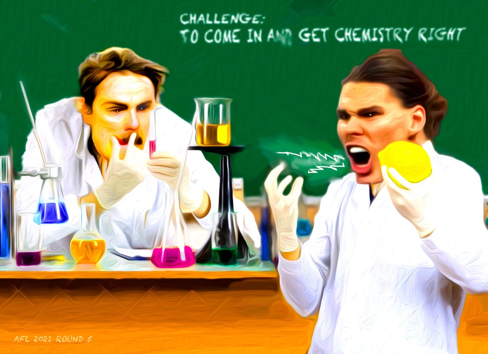 Chemistry — Footy cartoon by Peter Gillies