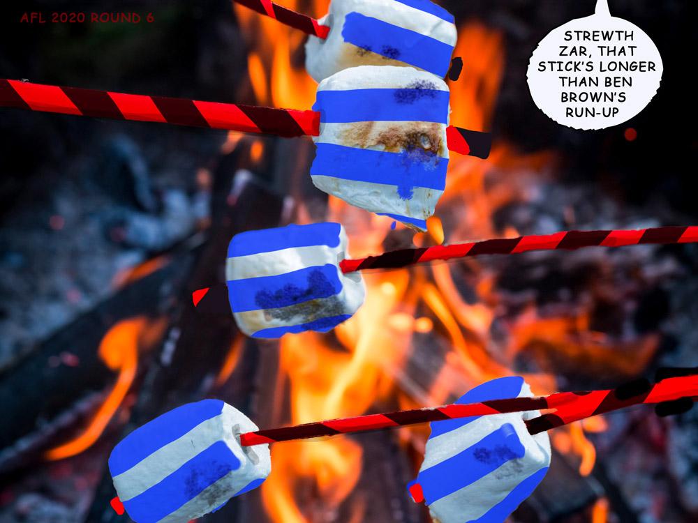 Marshmallows — Footy cartoon by Peter Gillies