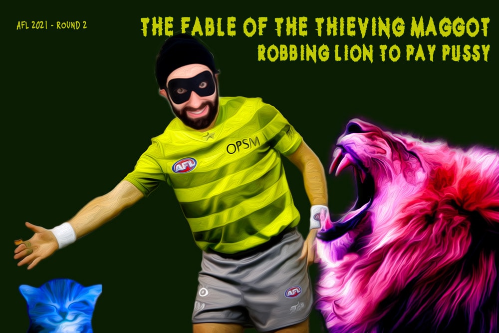 Thieving Maggot — Footy cartoon by Peter Gillies