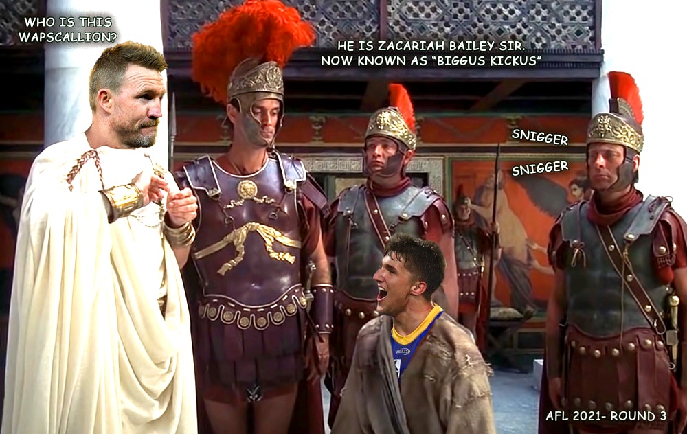 Biggus Kickus — Footy cartoon by Peter Gillies