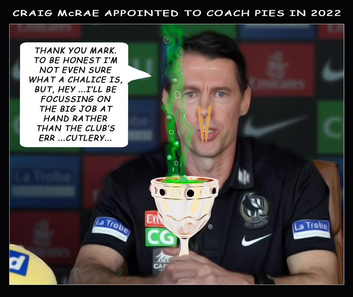 Mcrae Pies — Footy cartoon by Peter Gillies