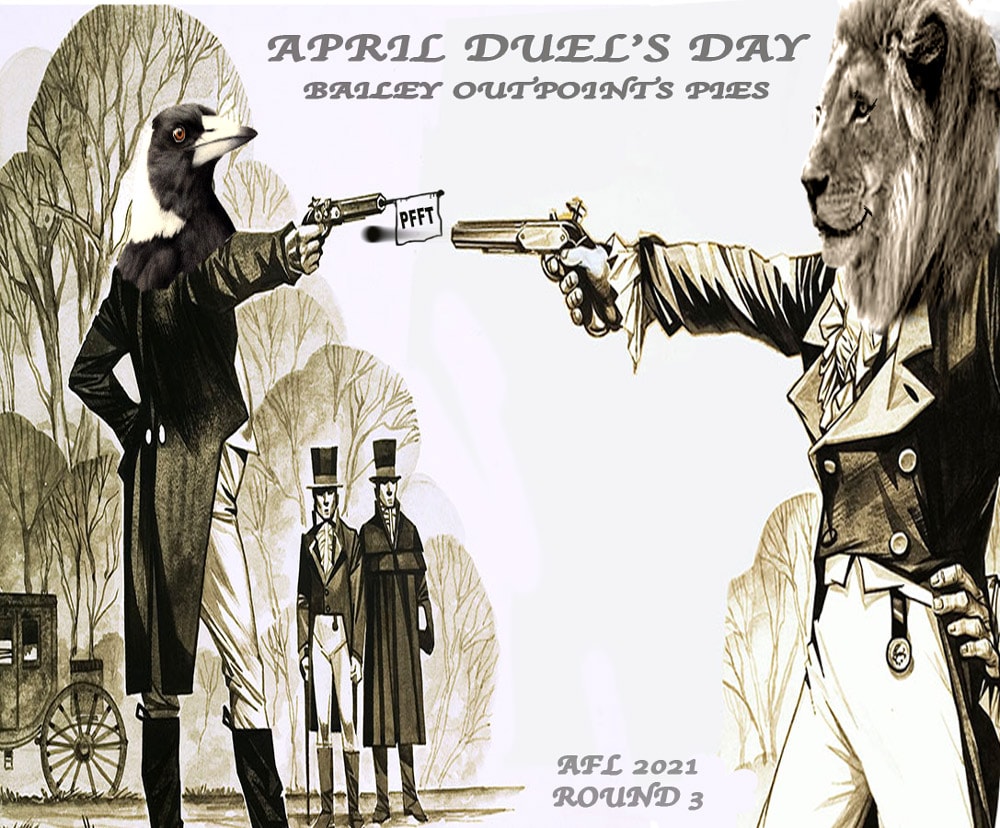 April Duel — Footy cartoon by Peter Gillies