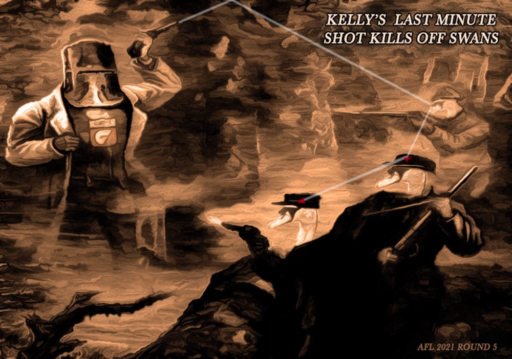 Kelly — Footy cartoon by Peter Gillies